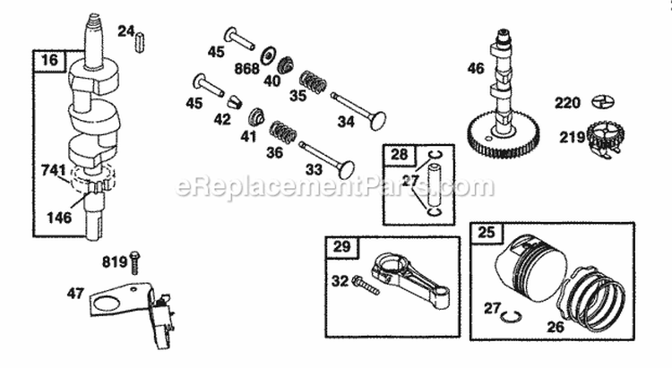 Piston Grp Crankshaft Cam Diagram and Parts List for 42C777-1237-01  Briggs and Stratton Engine